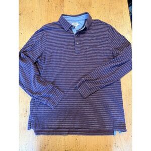 Faherty Brand Striped Polo Size L Mens Long Sleeve Organic Cotton Maroon